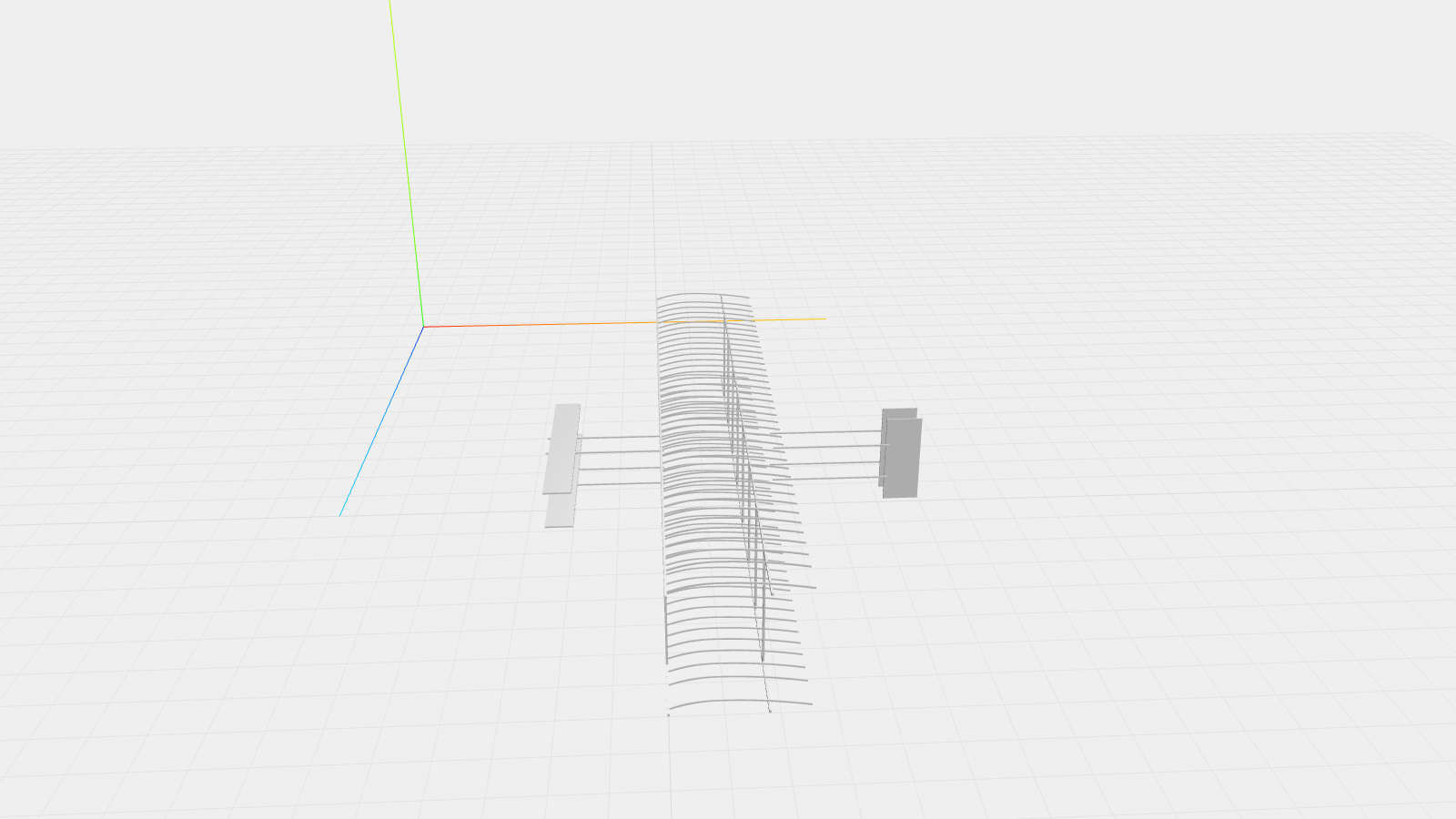 Iso render of the corrected airframe (v2): forward elevator, twin rudders, outrigger trusses, total length 21 ft 3 in