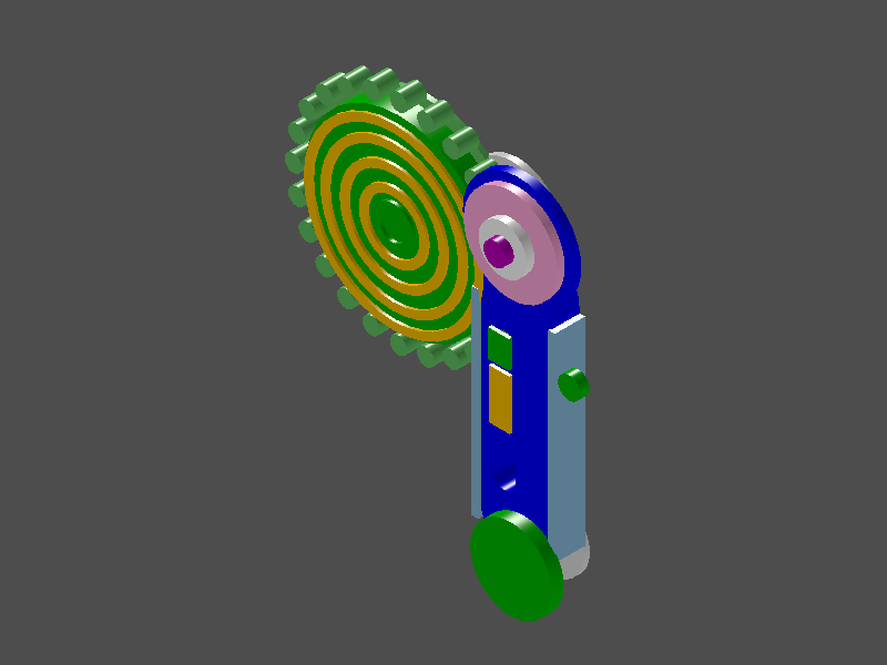 Isometric render of the refined toy model with color-coded parts